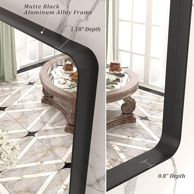 CHAMROR 20x30 Inch Black Metal Framed Bathrrom Mirror for Wall, Black Rounded Rectangle Mirror, Matte Black Bathroom Vanity Mirror, Anti-Rust, Tempered Glass, Hangs Horizontally or Vertically