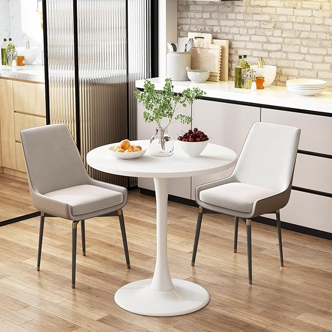 Modern White Round Dining Table 24 inch, White Tulip Round Table for Two People, Mid Century Round Coffee Table for Living Room and Kitchen