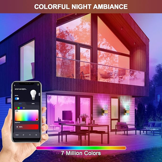 Wall Sconces Set of 2, Smart Dimmable LED Wall Sconces RGB 3000K-6000K, Hardwired Wall Sconce with Alexa,Remote Control, for Home Wall Decoration in Bedroom, Living Room,Hallway,Porch