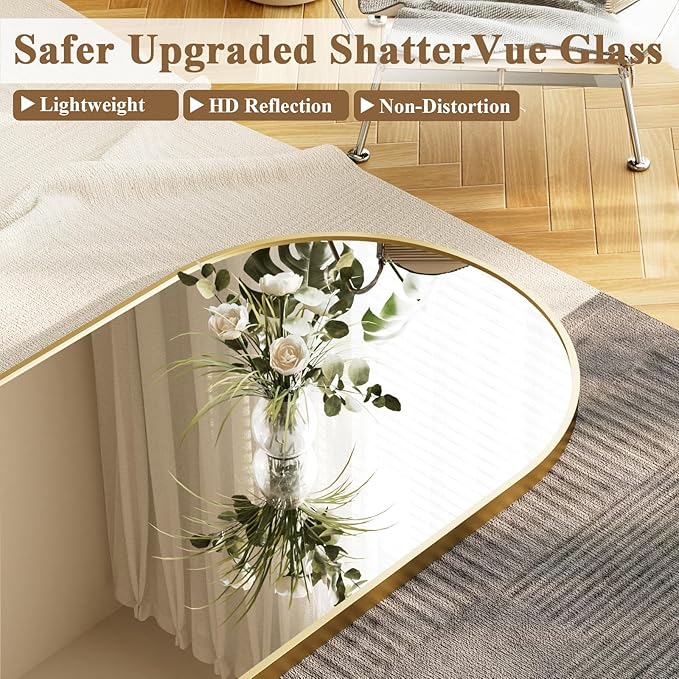 HARRITPURE Arched Full Length Mirror - 64"x21" Large Floor Standing Mirror, Aluminum Frame Full Body Mirrors with Stand for Bedroom/Living Room Wall Mounted, Gold