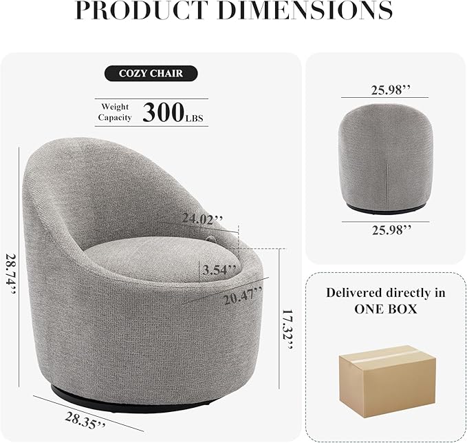 COLAMY Swivel Accent Chair, 360° Swivel Chair with Hidden Storage, Modern Small Barrel Swivel Armchair for Living Room/Bedroom, Light Grey