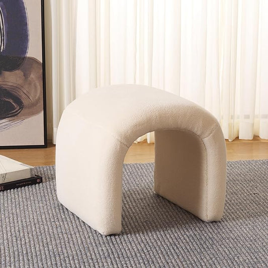 SAFAVIEH Home Collection Kibo Cream Faux Shearling Waterfall Curved Ottoman (Fully Assembled)
