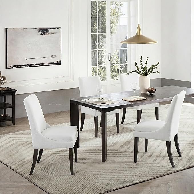 Upholstered Dining Chairs Modern Sidechair Performance Fabric High Back Armlesschair for Diningroom Kitchen,White,Set of 2(1 Box)