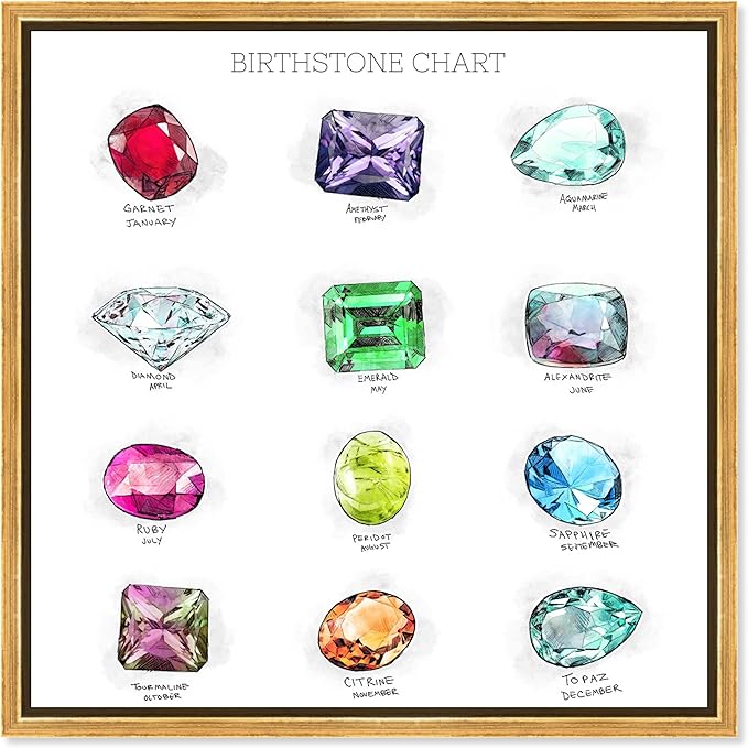 Oliver Gal Birthstone Chart Canvas Print Wall Art for Living Room, Bedroom, and Bathroom, 40" x 40", Gold Floater Frame