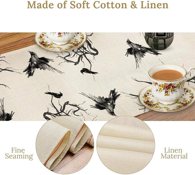 Silhouette Tree Crows Halloween Table Runner Branches Fall Kitchen Dining Table Decoration for Outdoor Home Party for Living Room Holiday Dinner Home 13x60in