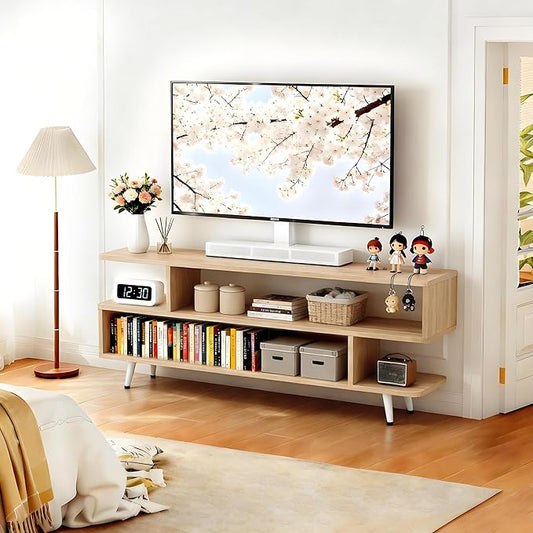 Lightdot TV Stand for TVs up to 45'', Modern Entertainment Center with 3 Open Storage Shelf, Sturdy Media Console Table for Living Room/Entrance/Sofa Cabinet, Large Capacity, Easy Installation-Walnut