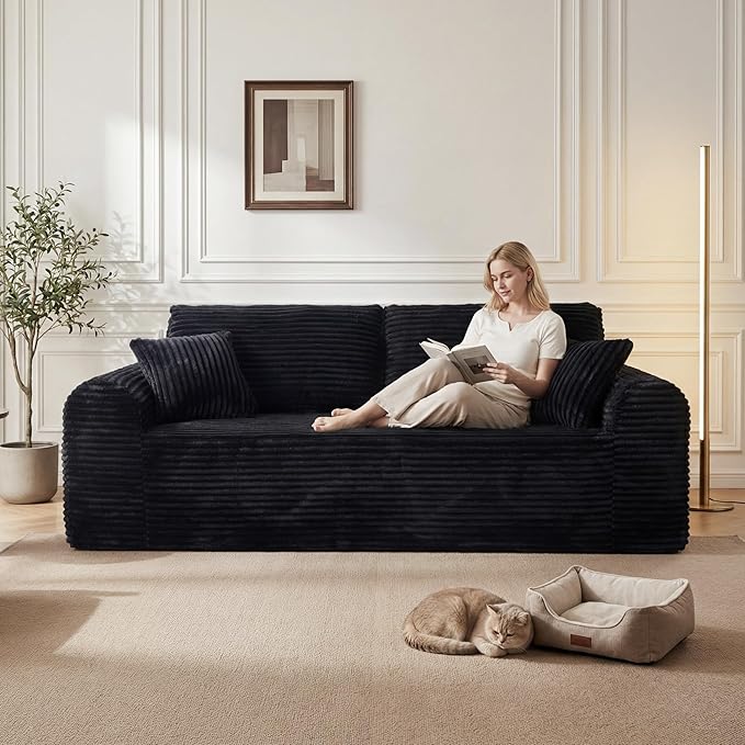 Modern 3 Seater Cloud Loveseat Sofa Couch in a Box - 86.6'' High-Density Foam Boneless Love Seat Sofa with Deep Seating and Wider Rolled Armrest for Living Room | Breathable material, Anti-slip
