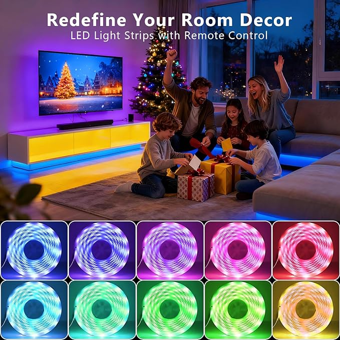 DAYBETTER Led Strip Lights 50 ft, Music Sync RGB Led Light Strips with Remote and App Control, Color Changing Led Lights for Bedroom, Home, Kitchen, Party, Room Decor