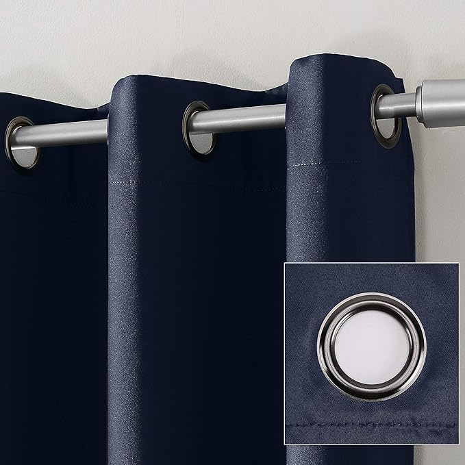 Sun Zero Nordic 2-pack Theater Grade Extreme 100% Blackout Grommet Curtain Panel Pair, 52" x 63", Navy Blue