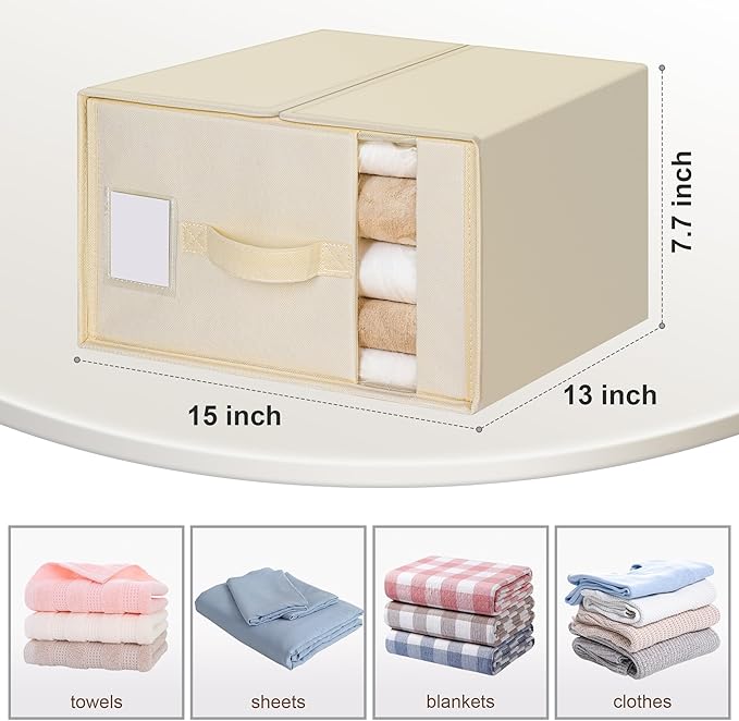 8 Pack Large Bed Sheet Organizers and Storage, (King & Queen Size) Sheet Organizer for Linen Closet, Foldable Bedding Storage Box with Window for Bedsheets, Blanket, Duvet Cover and Pillowcase