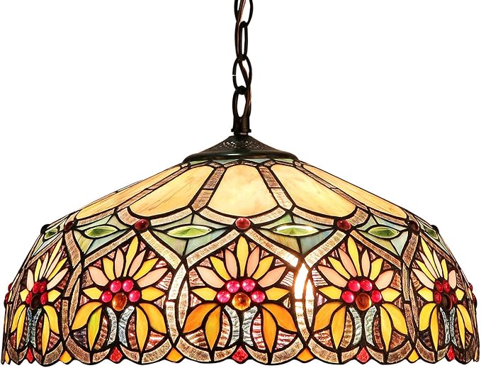 Capulina Tiffany Lamp Stained Glass Pendant Light 2-Light 16 Inches Wide Sunflower Pattern Tiffany Hanging Lamp for Dining Room Kitchen Island Home Office