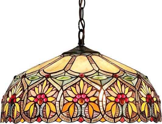 Capulina Tiffany Lamp Stained Glass Pendant Light 2-Light 16 Inches Wide Sunflower Pattern Tiffany Hanging Lamp for Dining Room Kitchen Island Home Office