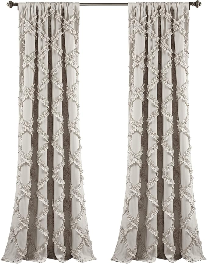Lush Decor Ruffle Diamond Window Curtain Panel Pair, 84 in x 54 in, Neutral