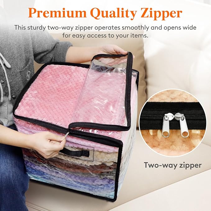 Lifewit 4 Pack Clear Clothes Storage Bags, 13 Inch Clear Cube Storage Bins, 36L Vinyl Foldable Moving Bags with Zipper, Storage Container for Sweater Sheets Yarns