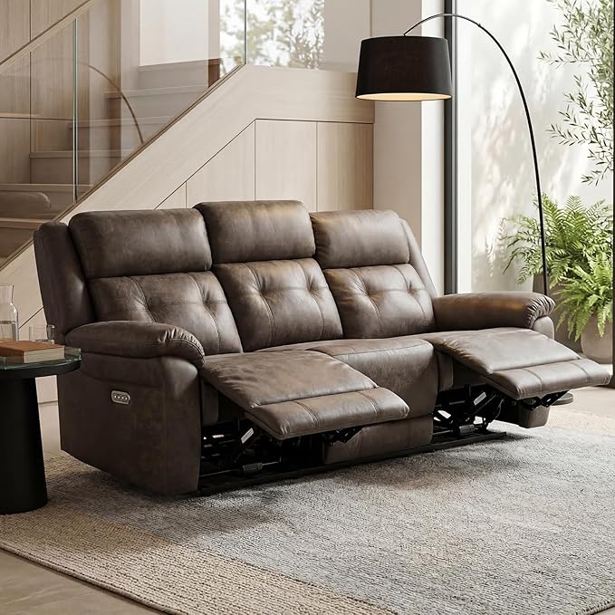 Oversized Manual Recliner Sofa, 86” Extra Wide 3 Seater Reclining Couch for Living Room, Dual Pull Handle Recliners, Upright Middle Seat, One-Piece Design No Assembly Required, Performance Fabric