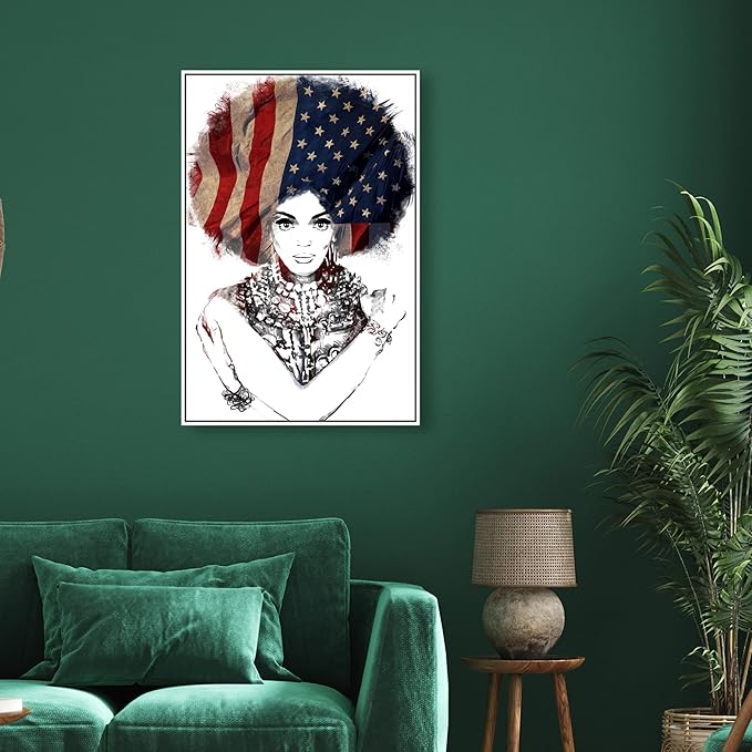 The Oliver Gal Artist Co. People Framed Wall Art Canvas Prints 'New American Woman' Portraits Home Décor, 24" x 36", White, Black