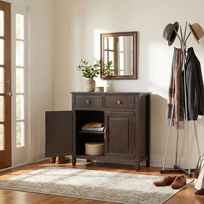 SIMPLIHOME Connaught SOLID WOOD 40 Inch Wide Traditional Entryway Storage Cabinet in Dark Chestnut Brown, For the Living Room, Entryway and Family Room