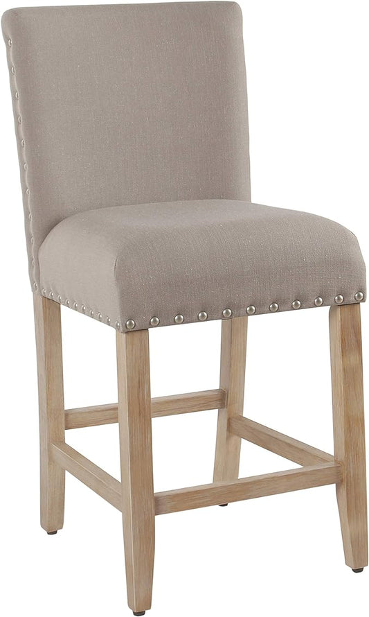 Homepop Home Decor | Backless Nailhead Trim Counter Height Bar Stools | 24 Inch Bar Stools | Decorative Home Furniture (Light Gray