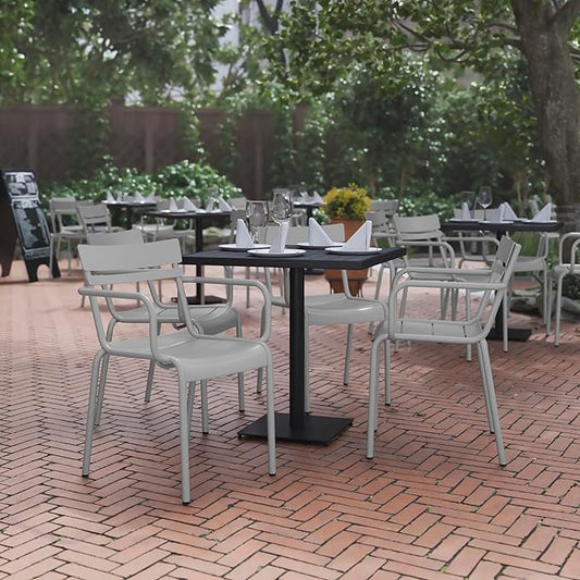 Flash Furniture Nash Commercial Grade Steel Stack Chair, Indoor-Outdoor Arm Chair with 2 Slat Back, Set of 4, Silver