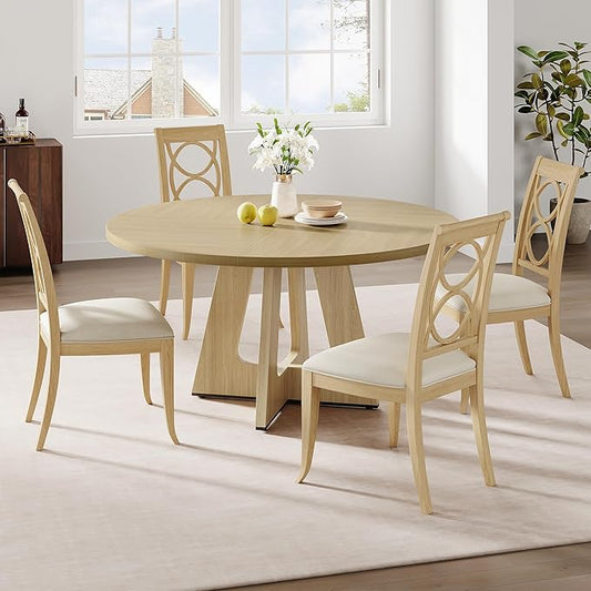 GAOMON Round Dining Table, 47 Inch Round Dinner Table for 4, Farmhouse Kitchen Table with Wooden Pedestal Base for Home Dining Room or Living Room - Rustic Brown