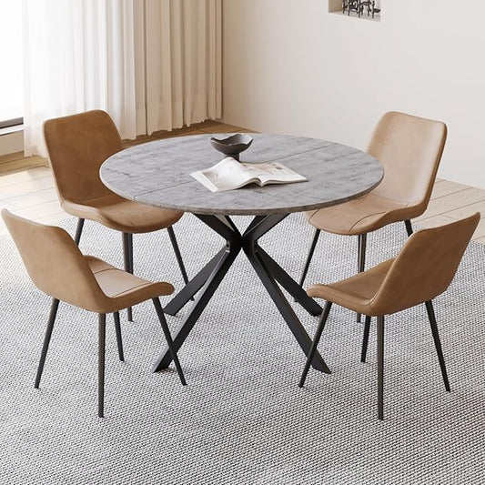 ALBAD 46.4" Round Dining Table, Mid Century Modern Round Dining Room Table for 4-6 with Metal Legs, Easy Assembly Coffee Table, Space-Saving Design for Kitchen and Dining Room