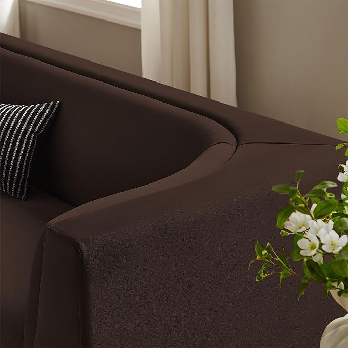 Modway Hilda 86 Inch Modern Curved Back Performance Velvet Sofa in Chocolate Brown – Plush Upholstered 3-Seat Couch for Living Room, Apartment, Office