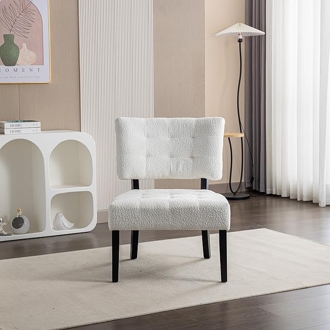 Roundhill Furniture Movile Boucle Tufted Accent Chair with Oversized Seating, White