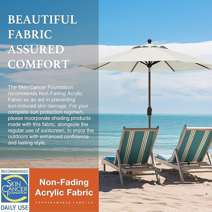 EliteShade USA 10-Year-Non-Fading 9Ft Market Patio Umbrella, UPF 50+ UV Protection Performance Sun Umbrella, Heavy Duty Commercial Grade Outdoor Table Umbrella with Crank & Tilt, Windproof Vented Top for Garden, Pool, Deck and Outdoor Playsets, White