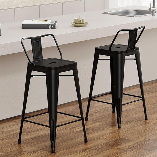 Tongli Metal Bar Stools Set of 2 Counter Stools Metal Bar Chairs Stools Counter Height Barstools Indoor Outdoor (Matte Black, 2PCS-26)