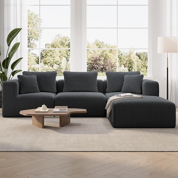 Novilla 106" Modular Sectional Sofa, Modern Cloud Sectional Couch with Smarts Coil® Support, L-Shape Boneless Couch for Living Room Apartments, No Assembly Required, Dark Gray (3 Seat w/ 1 Ottoman)
