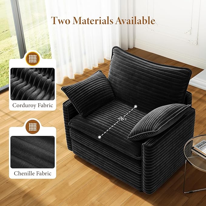 Vesgantti 40" Single Seat Sofa, Comfy Cloud Couch Deep Seat Upholstered Couch Corduroy Modern Sofa with Armrest Pillow, Easy Assembly for Living Room, Bedroom and Apartment, Black | Sink-in Comfort, Height Adjustable, Easy Rearrangement, Extra-deep Ott...