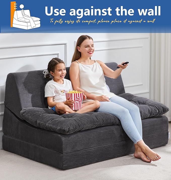 Hobestluk Sofa Couch Folding Sofa Bed Sleeper Comfy Floor Lounger Loveseat Sofa with Removable Cushion Couches Foldable Mattress for Living Room Bedroom or Office (Cordury Grey, Oversize)