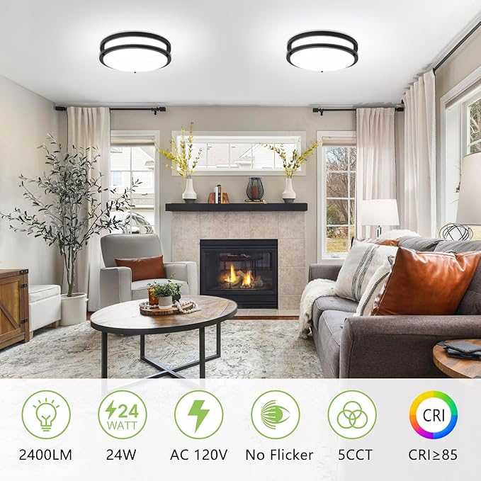 Black Flush Mount Ceiling Light - 4 Pack 24W 3000K/3500K/4000K/5000K/6000K Dimmable 10 Inch Led Ceiling Light Fixture for Bedroom Bathroom Kitchen Hallway (4, Black, 10 Inch)