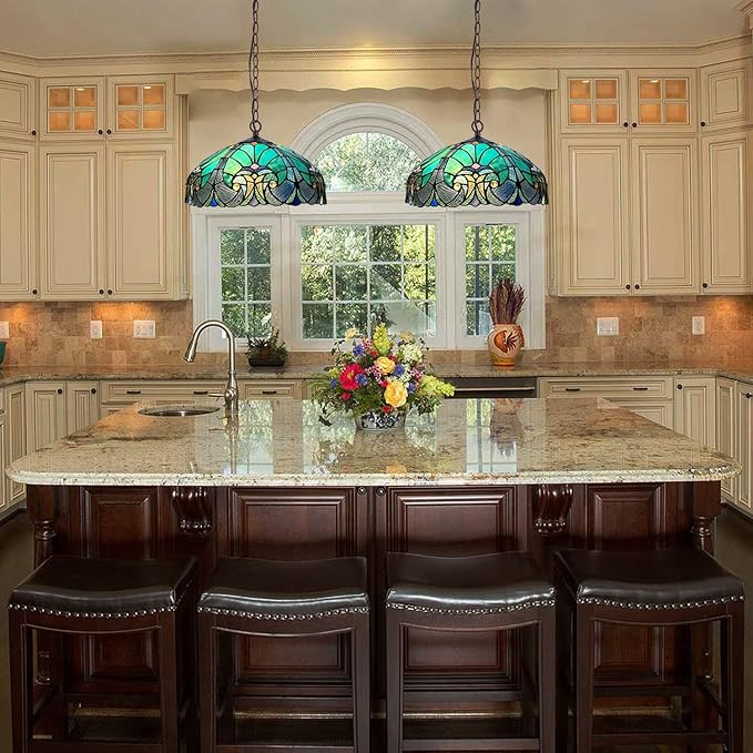 Tiffany Pendant Light fixtures Hanging Lamp Stained Glass Light Decor for Dining Living Room Kitchen Island Study Hallway