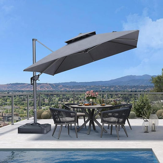 PURPLE LEAF 10 Feet Patio Cantilever Umbrella Outdoor Double Top Large Offset Hanging 360° Rotation Square Umbrella for Garden Deck Pool Backyard Cast Slate