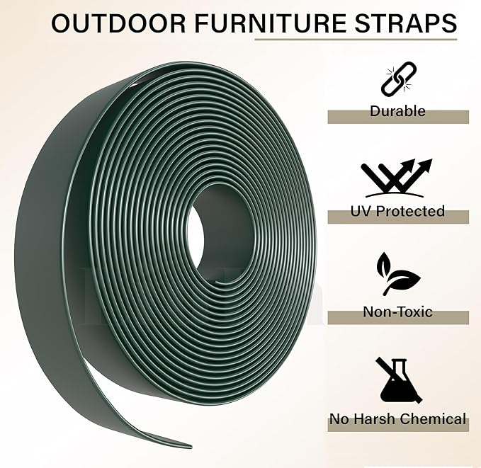 2" x20' ft Vinyl Straps for Patio Chairs Repair Kit Outdoor Vinyl Strapping for Patio Furniture Replacement Straps for Patio Chairs Straps Replacement Lawn Chair Webbing (Dark Green)+20 Rivets