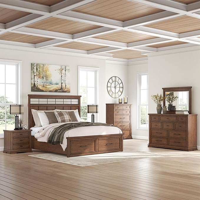 Signature Design by Ashley Taffenbrook Farmhouse 3-Drawer Nightstand with Felt-Lined Top Drawer, Power Supply and USB Ports, 28.5" W x 18.25" D x 26.5" H, Dark Brown
