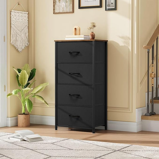 DWVO Dresser with 4 Drawers - Fabric Dresser, Organizer Unit for Bedroom, Living Room, Closets - Sturdy Steel Frame, Easy Pull Fabric Bins & Wooden Top