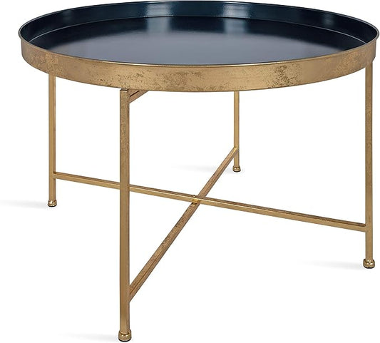 Kate and Laurel Celia Modern Glam Round Coffee Table, 28.25" x 28.25" x 19", Navy Blue and Gold Leaf, Chic Sophisticated Accent Table