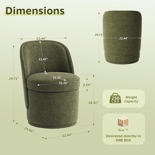 Swivel Accent Chair, 360° Swivel Chair with Hidden Storage, Modern Small Barrel Swivel Armchair for Living Room/Bedroom, Green