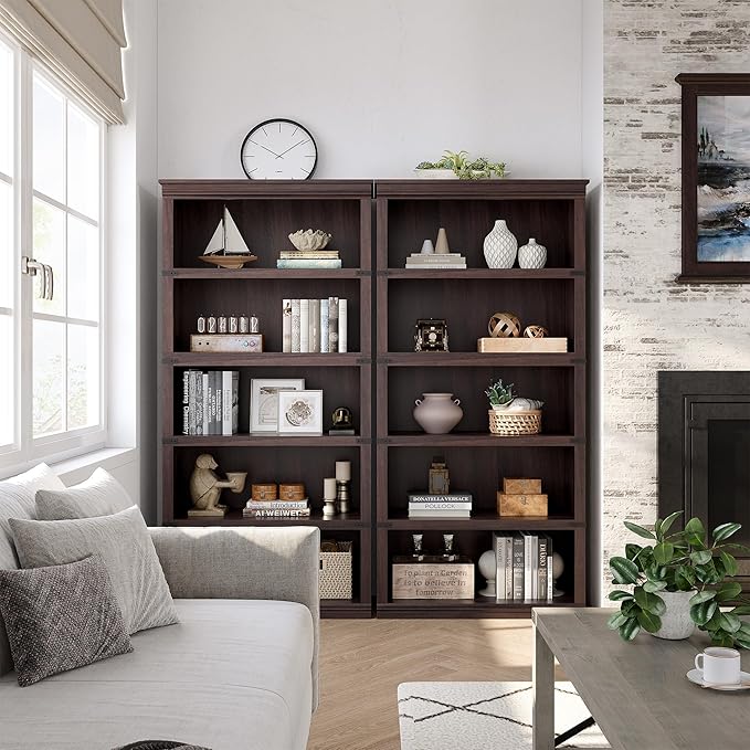 5 Tier Farmhouse Bookcase, 67.4 in Tall Book Shelf with Storage, Wooden Bookshelves 5 Shelf Display Shelvesfor Home Office, Living Room, Bed Room (Cherry, 67.4 in H x 31.5 in W x 12.8 in D)