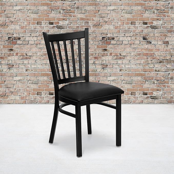 Flash Furniture Hercules Series Vertical Back Metal Restaurant Chairs, Upholstered Armless Dining Chairs for Restaurants/Kitchens, Set of 2, Black