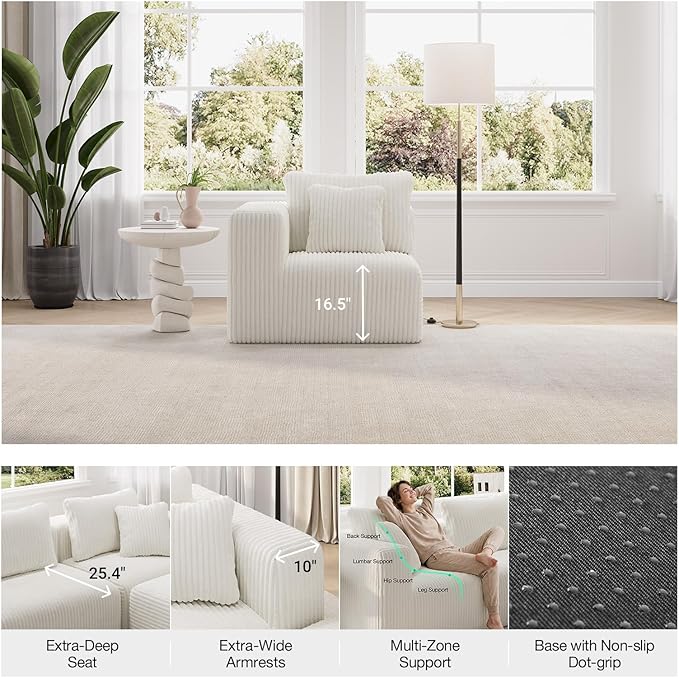 Novilla Modular Sectional Sofa, Modern Cloud Sectional Couch with Smarts Coil® Support, Upholstered Boneless Couch for Living Room Apartments Bedroom, No Assembly Required, Beige (Right-Arm Chair)