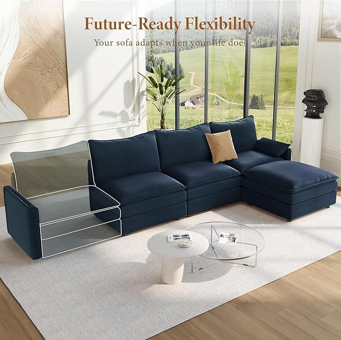 Vesgantti 108" Modular Sectional Sofa, Comfy Cloud Couch with Movable Ottoman Deep Seat Chenille L Shaped Modular Sofa, Sectional Couches for Living Room, Bedroom and Apartment, Blue | Sink-in Comfort, Height Adjustable, Easy Rearrangement, Extra-deep ...