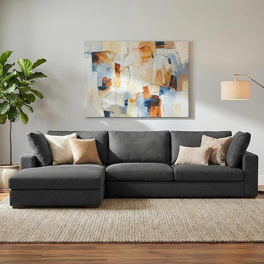 SIMPLIHOME Charlie Left-Facing Sectional Sofa in 100% Recycled Polyester Tightly Woven Performance Fabric, Pebble Grey, 122-inches Wide, Handcrafted Contemporary Style L-Shaped Couch with Chaise