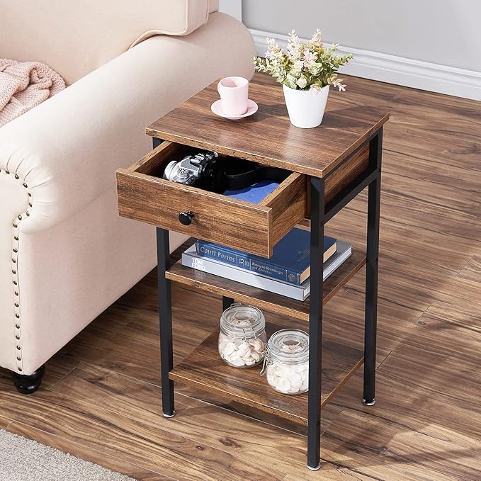 VECELO Modern Nightstand Set 2,27.6 Inch Tall Bedside Table with Drawer and Storage Shelf,Solid Wood Night Stand Bedroom Furniture for Living Room, Bedroom, Entryway