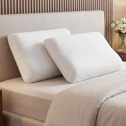 NEWBULIG Cooling Gel Memory Foam Pillow for Neck Pain Relief - Breathable Mesh with Washable Cover Standard Size Bed Pillows for Side & Back Sleepers, CertiPUR-US & Oeko-TEX Certified, 2 PCS, White