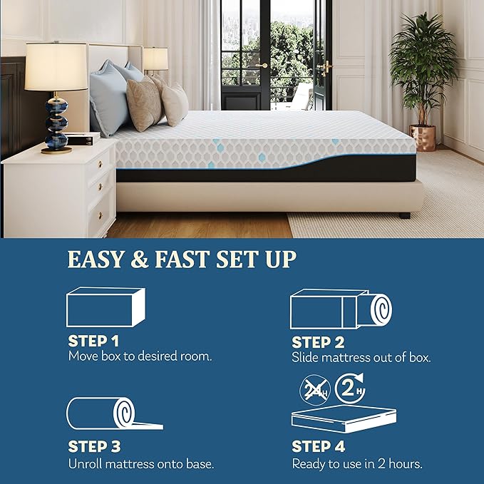 EGOHOME 10 Inch Twin Mattress, Charcoal Gel Cooling Memory Foam Mattress in a Box, Medium Fiberglass Free, CertiPUR-US Certified, Hexagonal Pattern