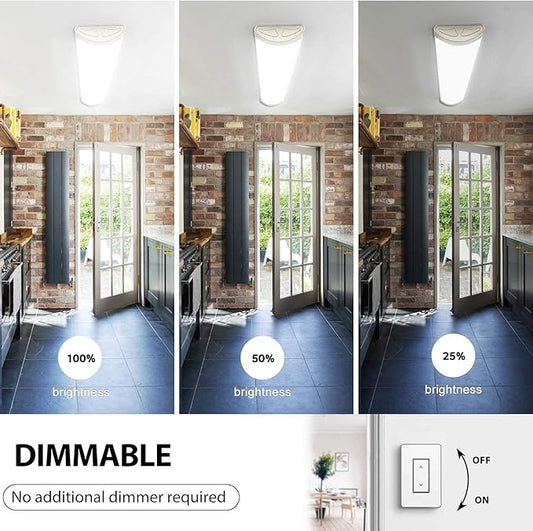 Dimmable 4FT LED Kitchen Puff Ceiling Lights, 40W, 4800LM, 4000K, 4 Foot LED Linear Fixture 48 Inch Flush Mount Wraparound Shop Light for Garage, Office, Fluorescent Tube Replacement