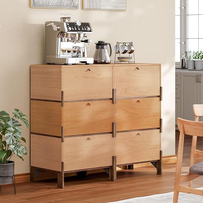 Sebastack Sideboard, Buffet Cabinet with 3 Storage Drawers, Easy Assembly Coffee Bar Wood Buffet Table for Kitchen, Dining Room, Office, Basswood and Beech Color Combo (1 pcs)